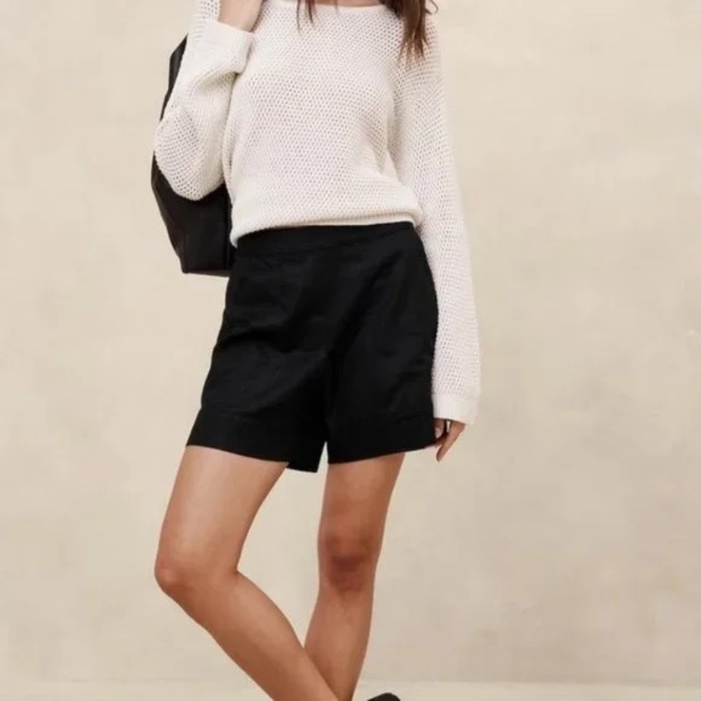 Banana Republic Linen Blend Pull On Shorts Black Size Medium
